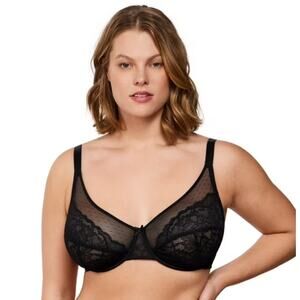 HSIA Enchante Black Lace Underwire Bra 42C Full Coverage Sheer Mesh NWT